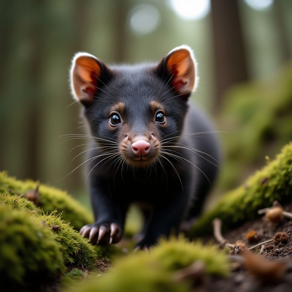 A close-up of a Tasmanian Devil in its natural habitat.