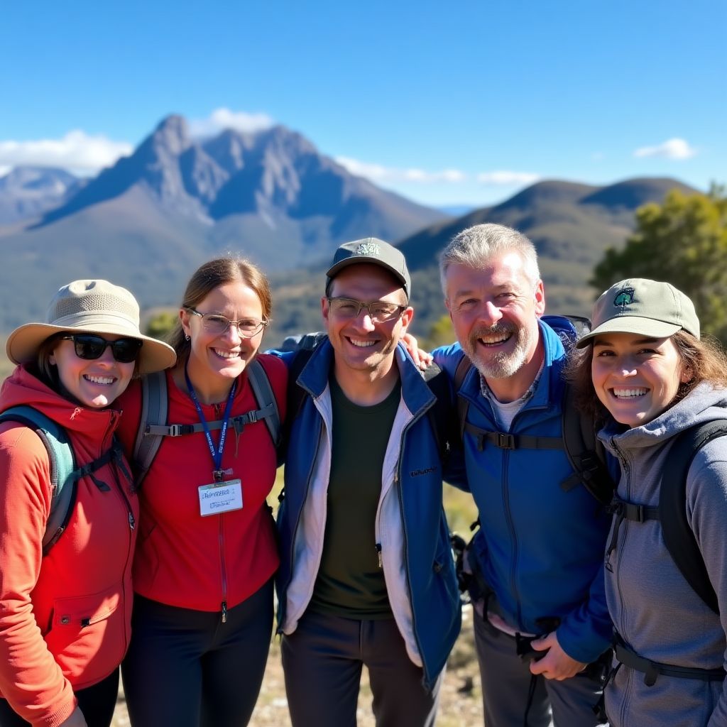 Our team of guides hiking along a scenic trail in Tasmania.